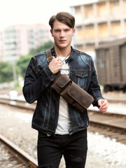 Vintage Leather Mens Fanny Pack Waist Bag Hip Pack Belt Bag Bumbag for Men - imessengerbags
