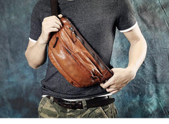 Vintage Leather Mens Fanny Pack Waist Bag Hip Pack Belt Bag Bumbag for Men