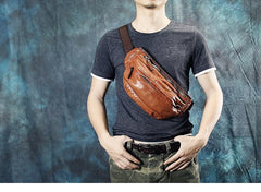 Vintage Leather Mens Fanny Pack Waist Bag Hip Pack Belt Bag Bumbag for Men