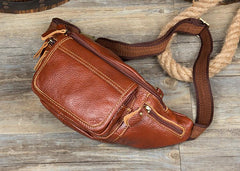 Vintage Black Leather Mens Fanny Pack Waist Bags Coffee Hip Pack Belt Bag Brown Bumbag for Men