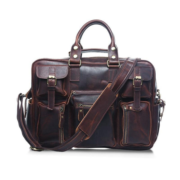 Vintage Leather Mens Large Handbag Weekender Bag Travel Bag - imessengerbags