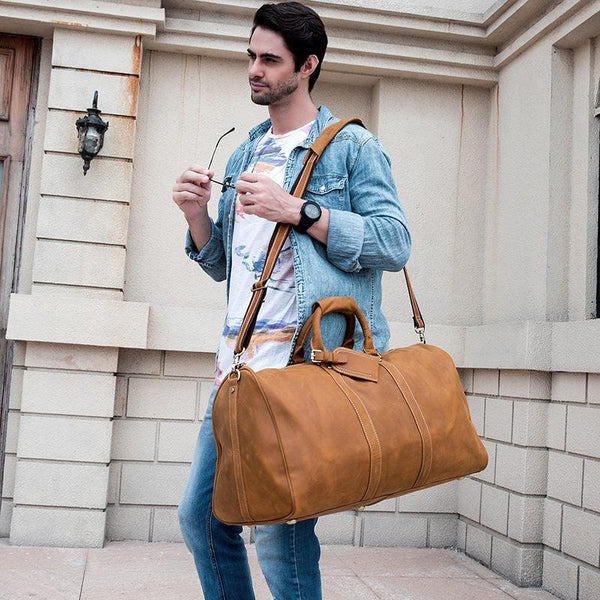 Vintage Leather Mens Large Weekender Bag Travel Bag Duffle Bag