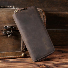Vintage Leather Mens Long Wallet Zipper Clutch Wallet For Men - imessengerbags