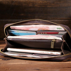 Vintage Leather Mens Long Wallet Zipper Clutch Wallet For Men - imessengerbags