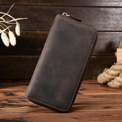 Vintage Leather Mens Long Wallet Zipper Clutch Wallet For Men - imessengerbags