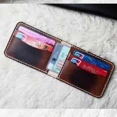Vintage Leather Mens Slim Coffee Small Wallet Leather Bifold Wallets for Men - imessengerbags