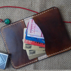 Vintage Leather Mens Slim Front Pocket Bifold Small Wallets Card Wallet for Men - imessengerbags