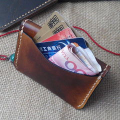 Vintage Leather Mens Slim Front Pocket Bifold Small Wallets Card Wallet for Men - imessengerbags