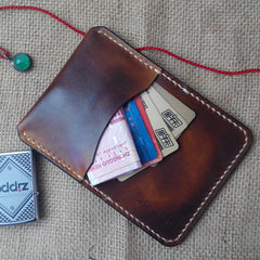 Vintage Leather Mens Slim Front Pocket Bifold Small Wallets Card Wallet for Men - imessengerbags