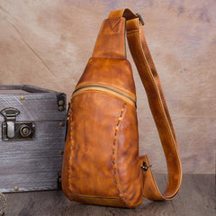 Vintage Leather Mens Sling Bag Crossbody Bag Chest Bag for men - imessengerbags