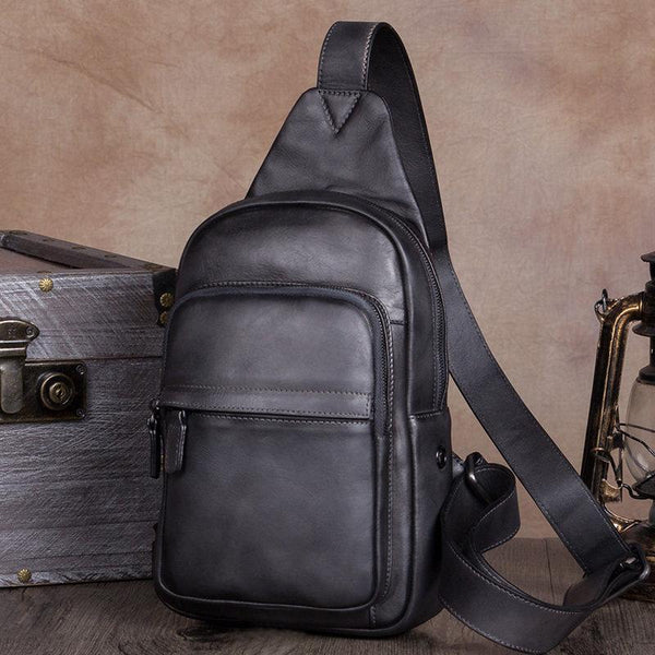 Vintage Leather Mens Sling Bag Crossbody Bag Chest Bag for men - imessengerbags