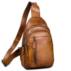Vintage Leather Mens Sling Bag Crossbody Bag Chest Bag for men