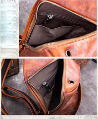 Vintage Leather Mens Sling Bag Crossbody Bag Chest Bag for men