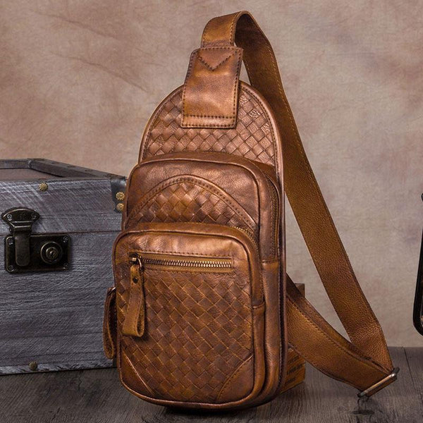 Vintage Leather Mens Sling Bag Crossbody Bag Chest Bag for men - imessengerbags