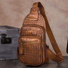 Vintage Leather Mens Sling Bag Crossbody Bag Chest Bag for men - imessengerbags