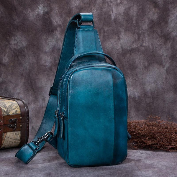 Vintage Leather Mens Sling Bag Crossbody Bag Chest Bag for men - imessengerbags
