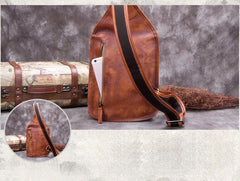 Vintage Leather Mens Sling Bag Crossbody Bag Chest Bag for men