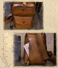 Vintage Leather Mens Sling Bag Crossbody Bag Chest Bag for men