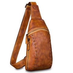Vintage Leather Mens Sling Bag Crossbody Bag Chest Bag for men - imessengerbags
