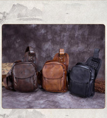 Vintage Leather Mens Sling Bag Crossbody Bag Chest Bag for men