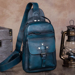 Vintage Leather Mens Sling Bag Crossbody Bag Chest Bag for men