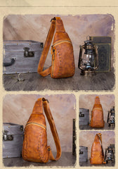 Vintage Leather Mens Sling Bag Crossbody Bag Chest Bag for men - imessengerbags