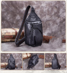Vintage Leather Mens Sling Bag Crossbody Bag Chest Bag for men