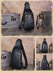 Vintage Leather Mens Sling Bag Crossbody Bag Chest Bag for men - imessengerbags