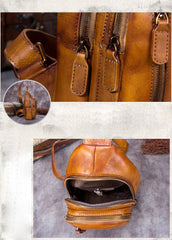 Vintage Leather Mens Sling Bag Crossbody Bag Chest Bag for men