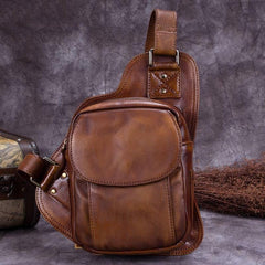 Vintage Leather Mens Sling Bag Crossbody Bag Chest Bag for men