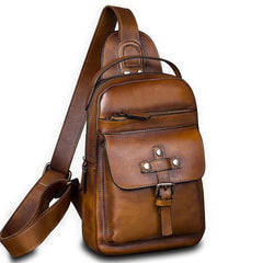 Vintage Leather Mens Sling Bag Crossbody Bag Chest Bag for men
