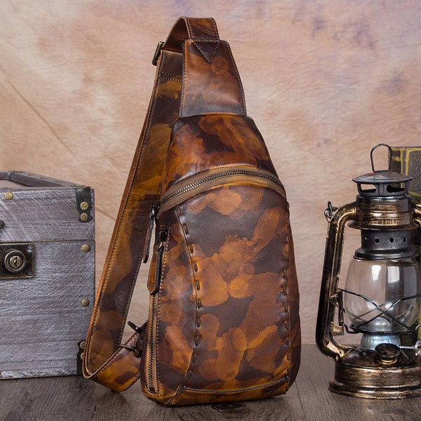 Vintage Leather Mens Sling Bag Crossbody Bag Chest Bag for men - imessengerbags