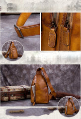 Vintage Leather Mens Sling Bag Crossbody Bag Chest Bag for men