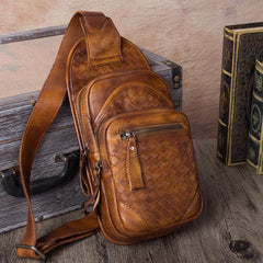 Vintage Leather Mens Sling Bag Crossbody Bag Chest Bag for men - imessengerbags