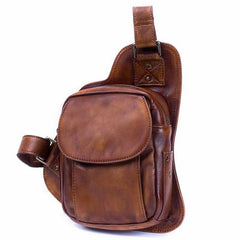 Vintage Leather Mens Sling Bag Crossbody Bag Chest Bag for men