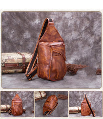 Vintage Leather Mens Sling Bag Crossbody Bag Chest Bag for men