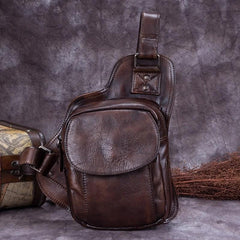 Vintage Leather Mens Sling Bag Crossbody Bag Chest Bag for men