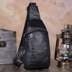Vintage Leather Mens Sling Bag Crossbody Bag Chest Bag for men - imessengerbags