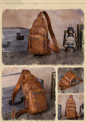 Vintage Leather Mens Sling Bag Crossbody Bag Chest Bag for men - imessengerbags