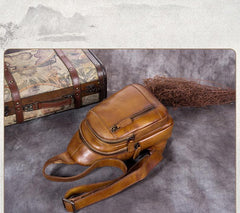 Vintage Leather Mens Sling Bag Crossbody Bag Chest Bag for men