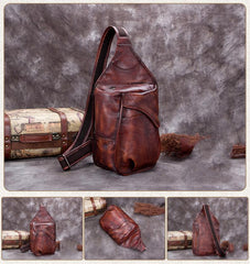Vintage Leather Mens Sling Bag Crossbody Bag Chest Bag for men