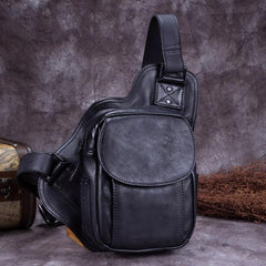 Vintage Leather Mens Sling Bag Crossbody Bag Chest Bag for men