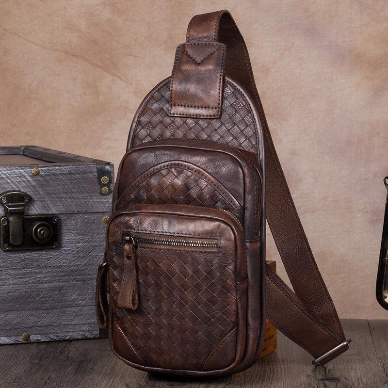 Vintage Leather Mens Sling Bag Crossbody Bag Chest Bag for men - imessengerbags