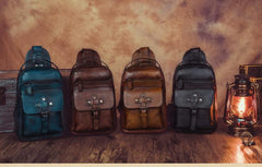 Vintage Leather Mens Sling Bag Crossbody Bag Chest Bag for men