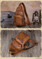 Vintage Leather Mens Sling Bag Crossbody Bag Chest Bag for men - imessengerbags