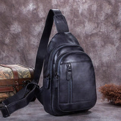 Vintage Leather Mens Sling Bag Crossbody Bag Chest Bag for men