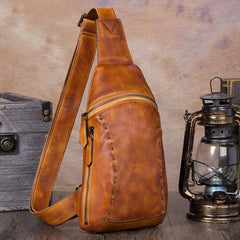 Vintage Leather Mens Sling Bag Crossbody Bag Chest Bag for men - imessengerbags