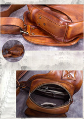 Vintage Leather Mens Sling Bag Crossbody Bag Chest Bag for men