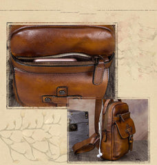 Vintage Leather Mens Sling Bag Crossbody Bag Chest Bag for men