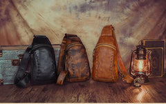 Vintage Leather Mens Sling Bag Crossbody Bag Chest Bag for men - imessengerbags